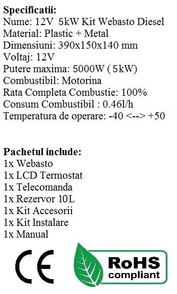 Sirocou Webasto 5-8 kW 12V Diesel GARANTIE FACTURA încălzitor staționa