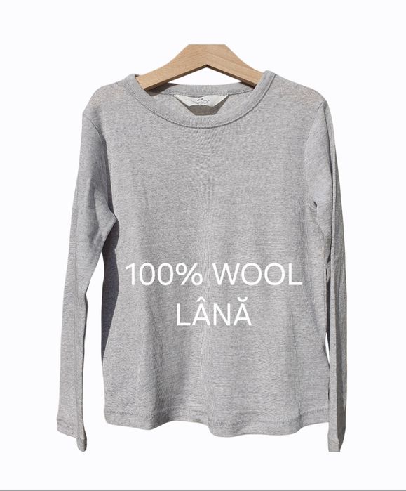 Bluză 100% lână 6-7 ani H&M, gri, 116-122, purtata o data, impecabila