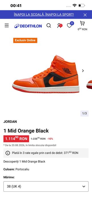 Jordan 1 mărimea 38