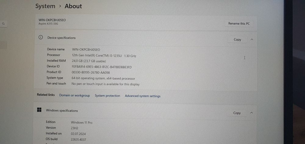 Acer notebook. Intel core i5 12-avlod. Videokartalik.