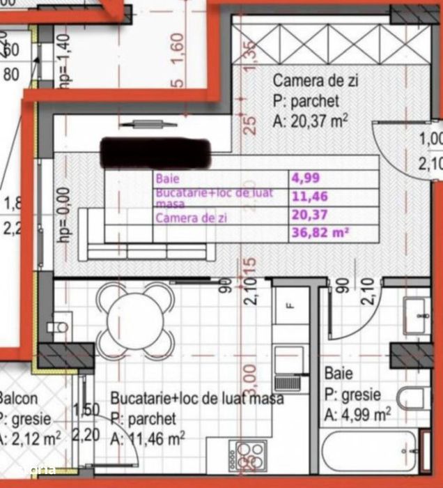 Apartament studio 36,82mp, zona Iulius Mall