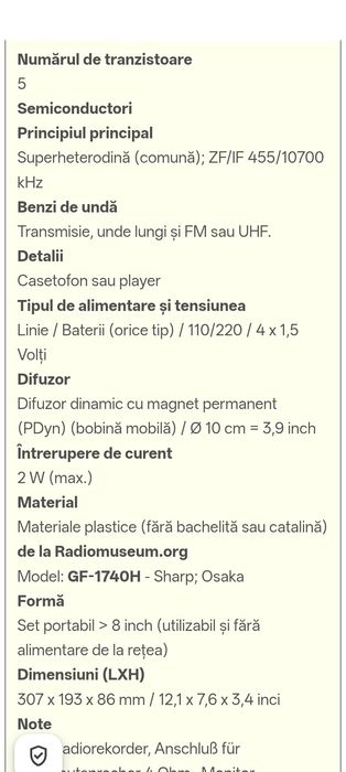 Radiocasetofon Sharp GF1740H