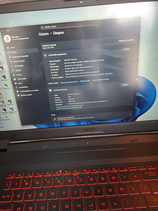 Vând laptopul MSI katana GF76