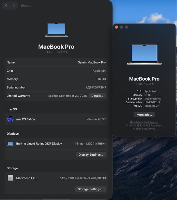 Macbook pro 14 M4 baterie 100% garantie internationala