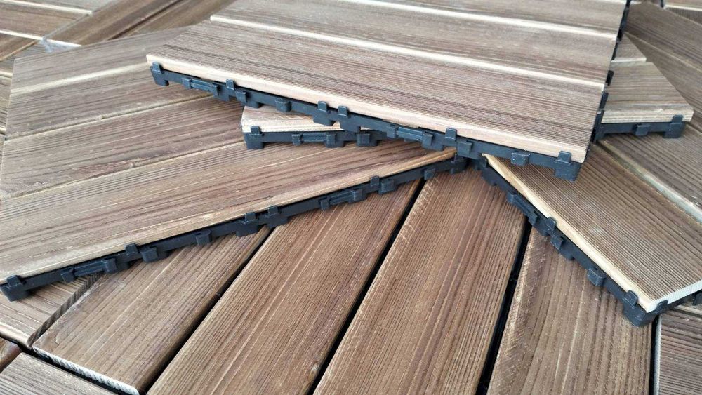 Безплатна доставка! Дървени декинг плочки 30/30 см. на подложка с клик