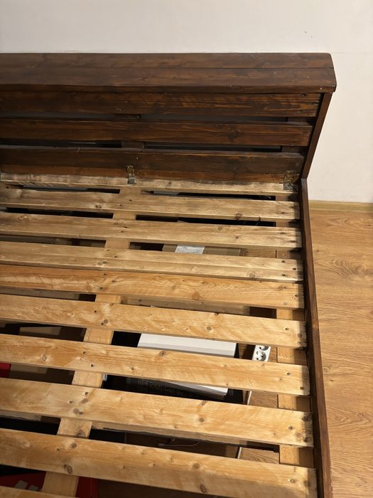 Pat din lemn rustic 120x200 cm cu tăblie + saltea spumă