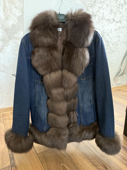 Дънково яке с естествен косъм и подплата