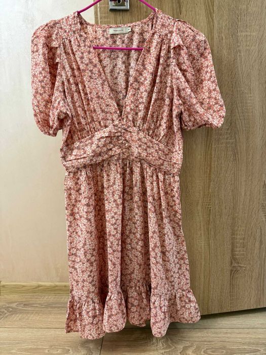 Розова рокля - Флорални мотиви - Vera&Lucy - М размер