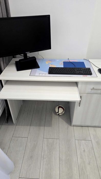 Birou calculator cu sertar si dulap Stefan, stejar alb, 120x50x75 cm