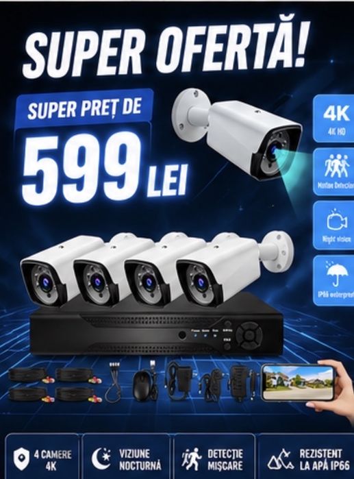 Vindem si Montam Camere Supraveghere Video KIT Complet 4/8/12 CAMERE