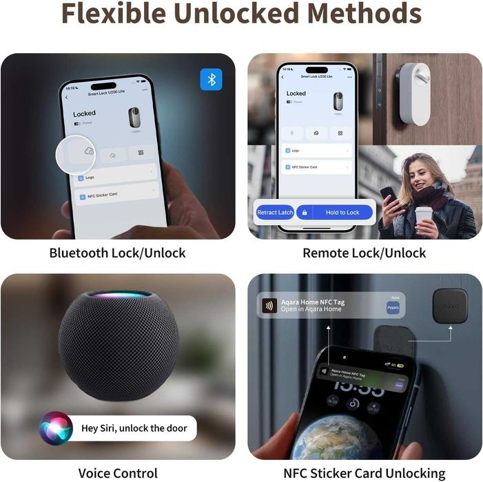 Смарт Ключалка Aqara U200 Lite Бяла, Matter over Thread (Apple/Google)
