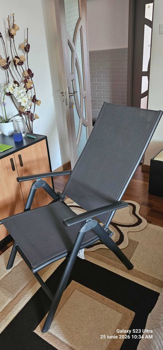 Scaun de grădină/terasă pliabil, cu spătar reglabil in 8 poziții, din aluminiu + Perna.