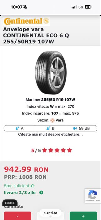 Anvelope 255 50 19 Continental eco contact 2 bucati