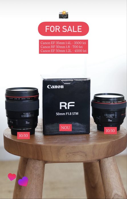Obiectiv Canon RF 50mm 1.8, Canon EF 35mm 1.4, Canon EF 50mm 1.2