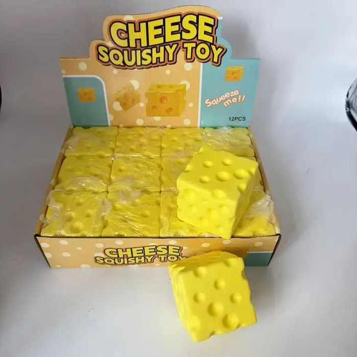 Jucarie interactiva copii, 3D Cheese Squishy, galben, moale, set de mingi antistres 1 bucata