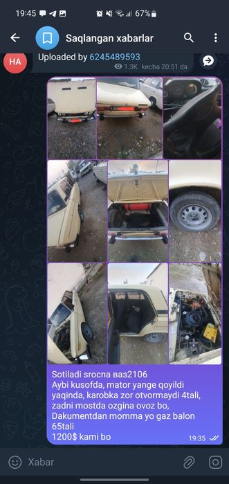 Sotiladi vaz 2106 malumotlar rasmda