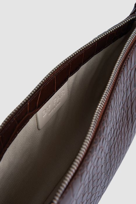 Дамска чанта BY FAR RACHEL Nutella Croco Embossed Leather Shoulder Bag