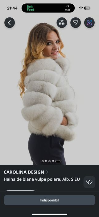 Haină Blană naturală Vulpe albă, mărimea S, Carolina Design