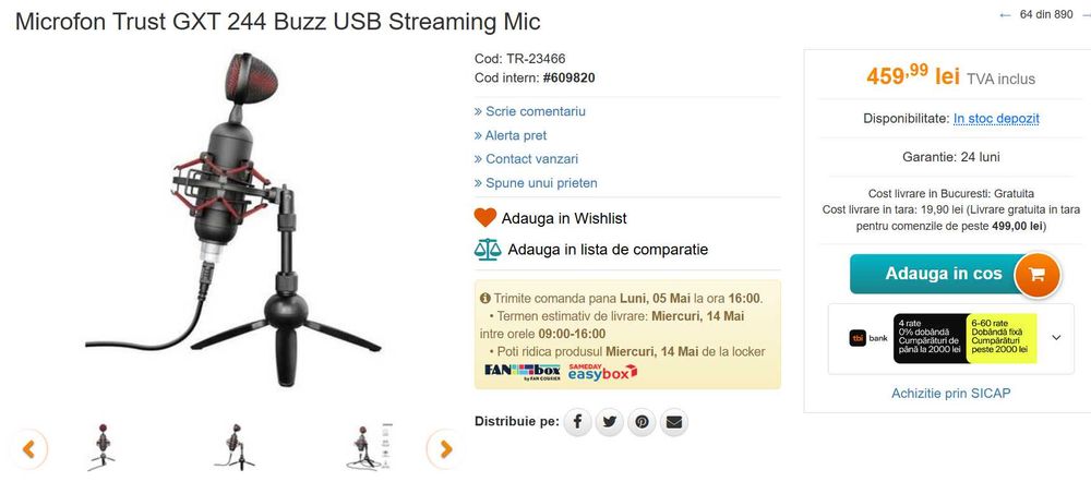 Microfon Trust GXT 244 BUZZ USB Streaming/Gaming/Podcast Mic