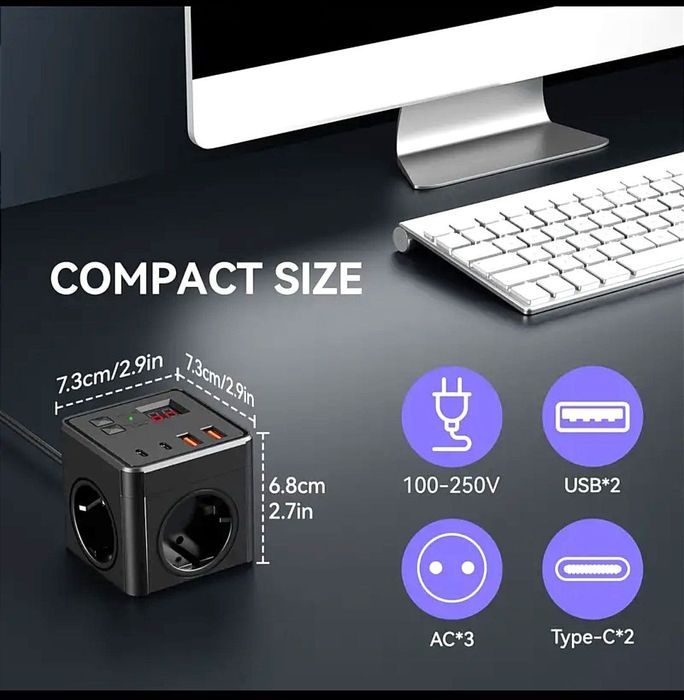 Удлинитель с usb и type-C портами