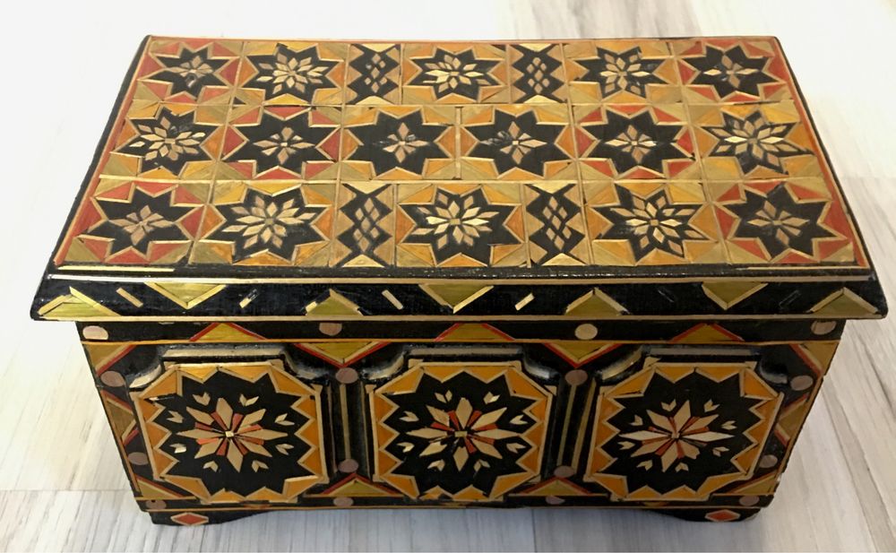 Cutie Veche Lemn de Colectie Vintage Bijuterii