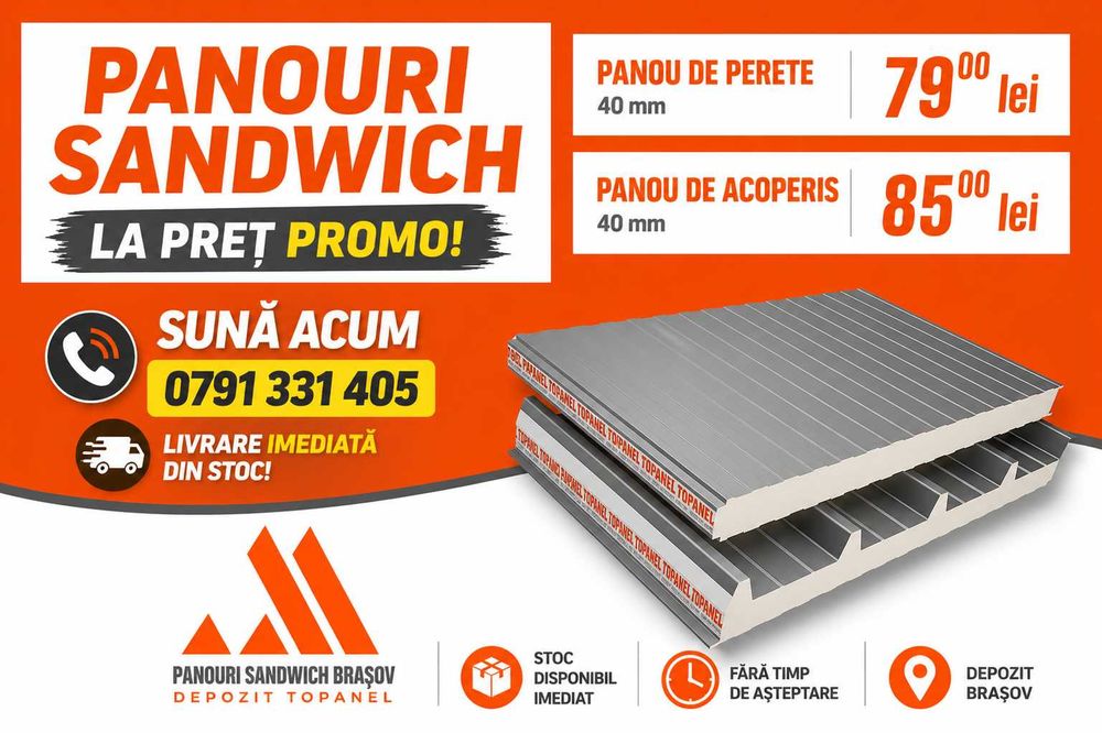 OFERTA LIMITATA – Panouri sandwich de perete si acoperis, 40 mm de la 79 lei/mp