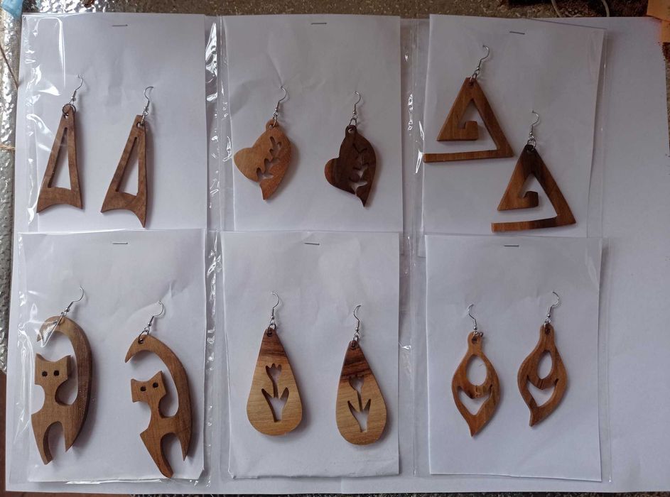 Дървени обици материял орех и череша