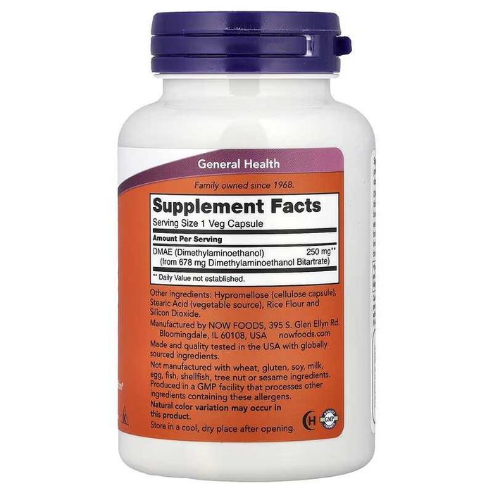 NOW Foods DMAE ДМАЭ 250 мг 100 капсул