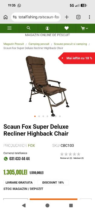 Scaun de pescuit Fox Superdeluxe Recliner