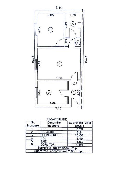 Apartament 2 camere, 43 mp, parter – zona Stadion