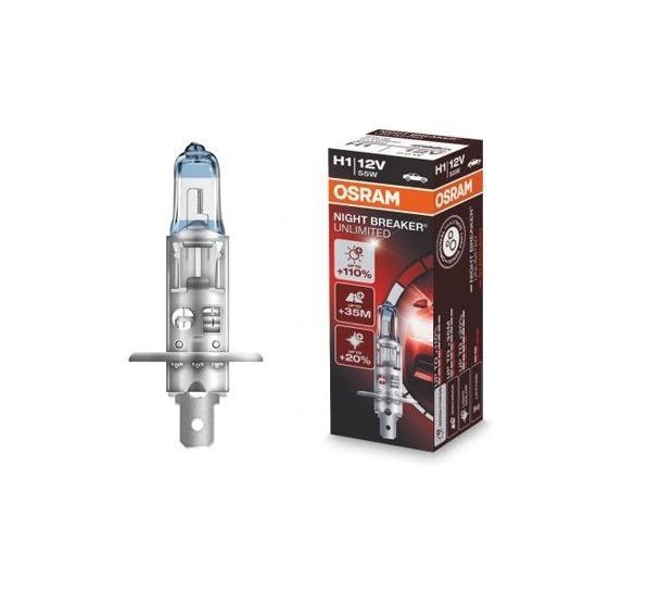 Bec auto Osram Night Breaker 64150NBU 12V 55W P14.5s H1, bec far +110% mai multa lumina, 1 buc