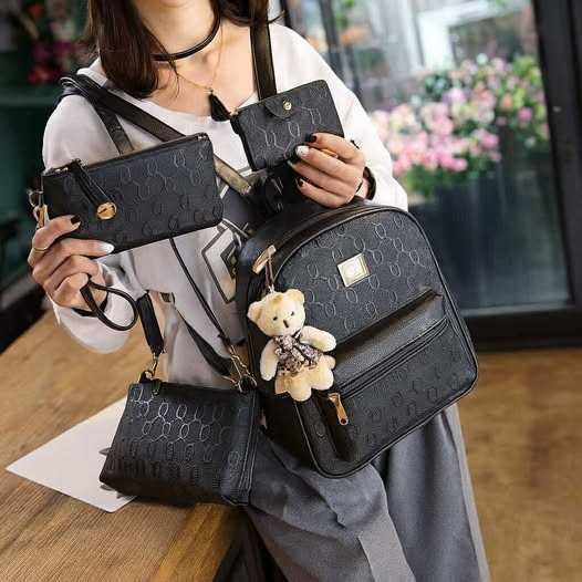 Комплект Дамска Раница, Чанта и Несесер с подарък мече