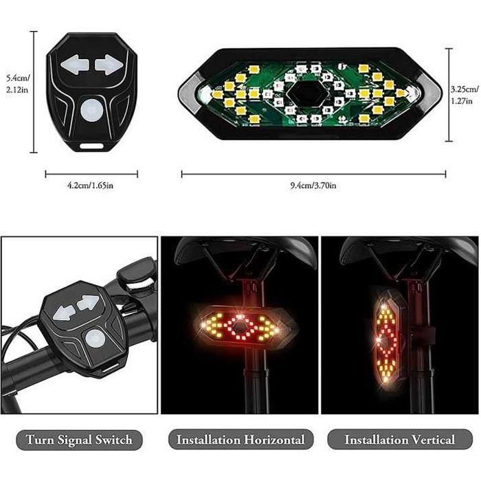 Комплект за велосипед задна LED светлина с мигачи и клаксон USB