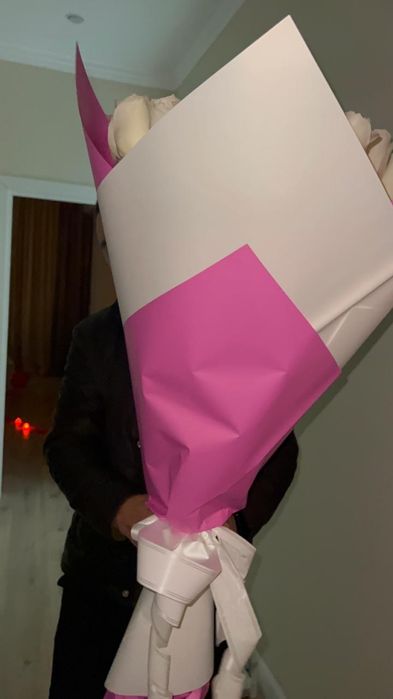 Белый роза букет метровый