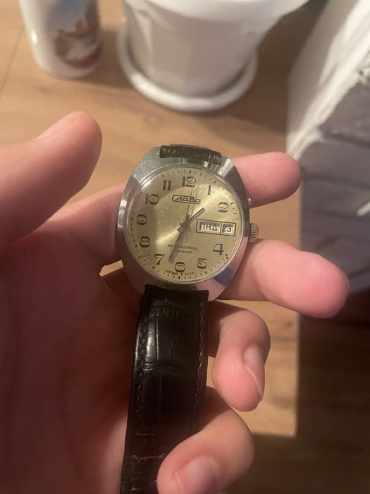 Советские часы Слава автомат 27 камней, двойной календарь