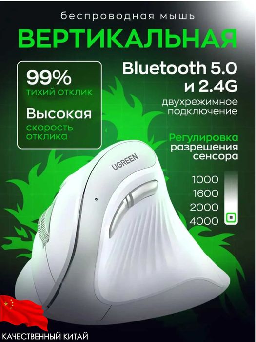 Мышь беспроводная бесшумная вертикальная UGREEN MU008