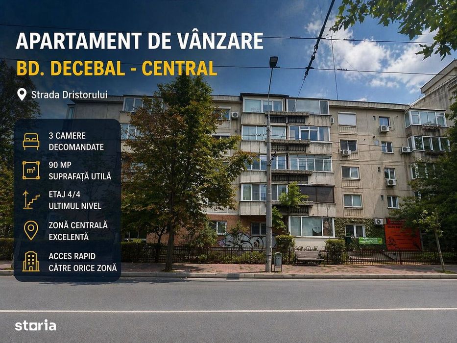 BD.DECEBAL, Apartament cu 3 camere decomandate - 90 mp- etaj 4/4 — fotografia 1