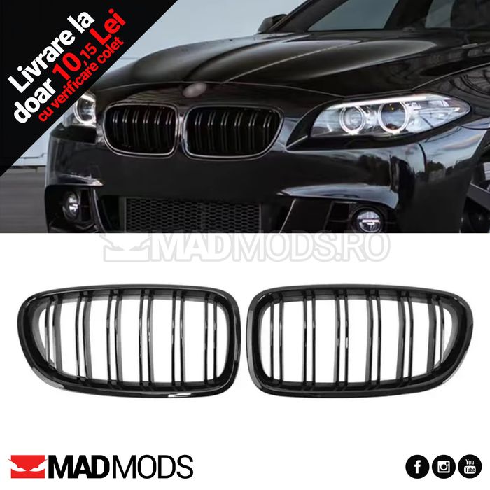 Set grile duble M BMW Seria 5 F10 F11 M5 2010-2017, Negru Lucios