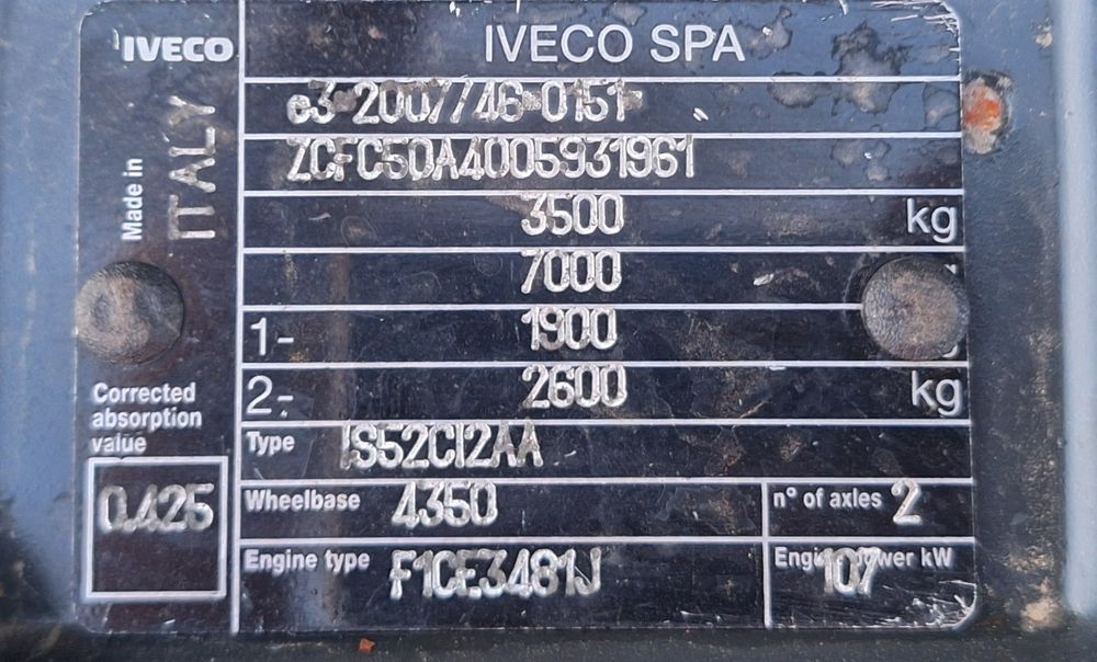 Iveco Daily 50C15/ 3.0 DIESEL /  4,35 Axe