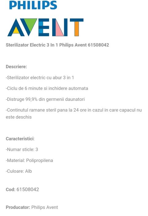Sterilizator electric 3 in 1 Philips Avent