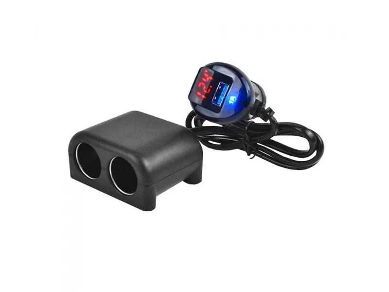 Автомобилен разклонител Olesson 1641, 2 гнезда за запалка, 1xUSB, 10A