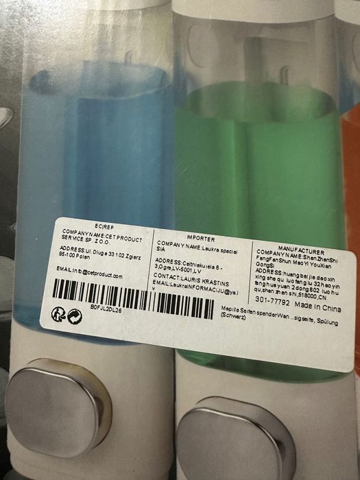 Dozator de săpun, montare pe perete, cu 3 compartimente, 300 ml