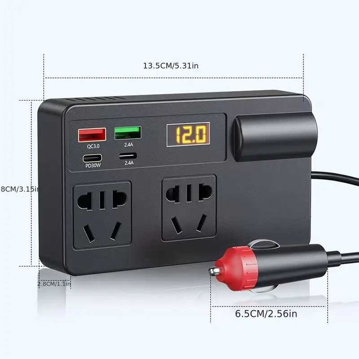 Invertor Incarcator telefoane, tablete, auto 80W/200W 12V/24V la priza 220V Inverter de putere. Sursa alimentare auto cu conversie 4 multi-USB Rapide.
