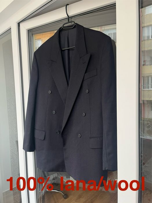 Sacou elegant bleumarin doua randuri de nasturi 100% lână