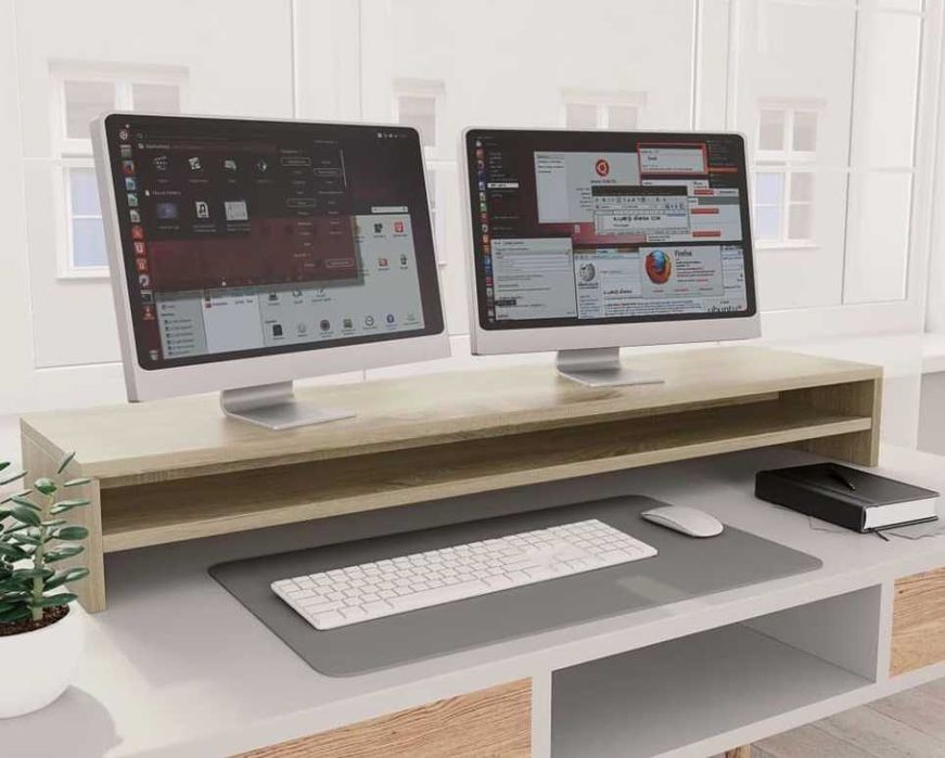 Метален крак за маса, бюро / Стойка за монитор vidaXL, дъб, с рафт