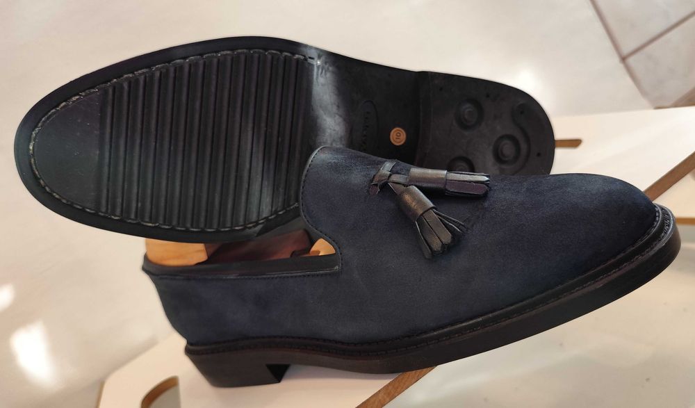 Pantofi loafer de lux 43.5 44 lucrati manual Yanko 38 NOI piele naturala albastru