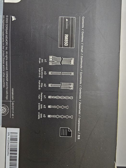 Corsair RM White Series™ RM850, 80 PLUS Gold, 850W, Fully Modular+GARANTIE