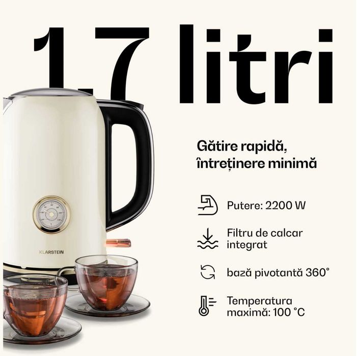 Set mic dejun Klarstein Victoria - Toaster 800W, Fierbător 1.7L, Cafetiera 900W