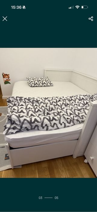 Pat Ikea Divan extensibil alb cu 2 saltele incluse