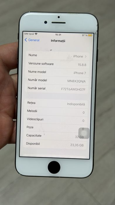 iPhone 7 Neverlock 32GB-Amprenta NOK-FUNCTIONAL-Vezi Detalii